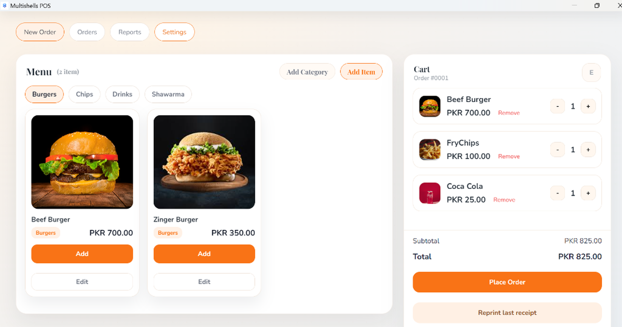 Multishells POS Real Menu and Checkout Terminal