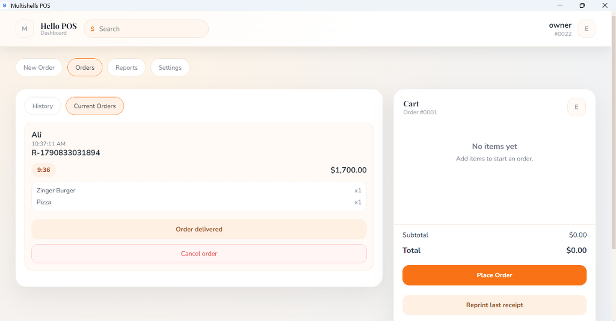 Multishells POS Orders Queue and Countdown Timer
